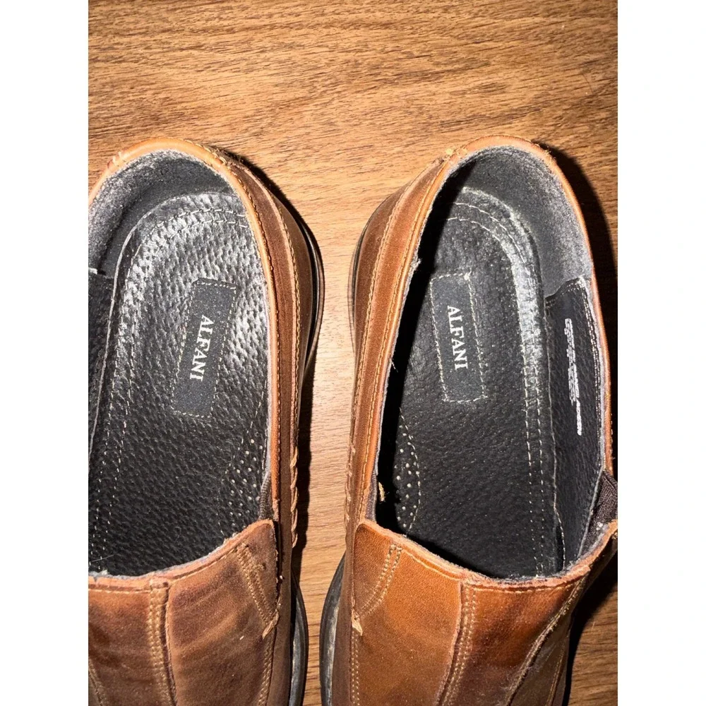 Alfani Mens Pablo Brown Leather Square Toe Slip On Loafers Dress Shoes Size 11 M - Picture 4 of 10